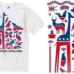 On the left, a t-shirt on the No Labels website; on the right, an array of animals on the More Party Animals website.